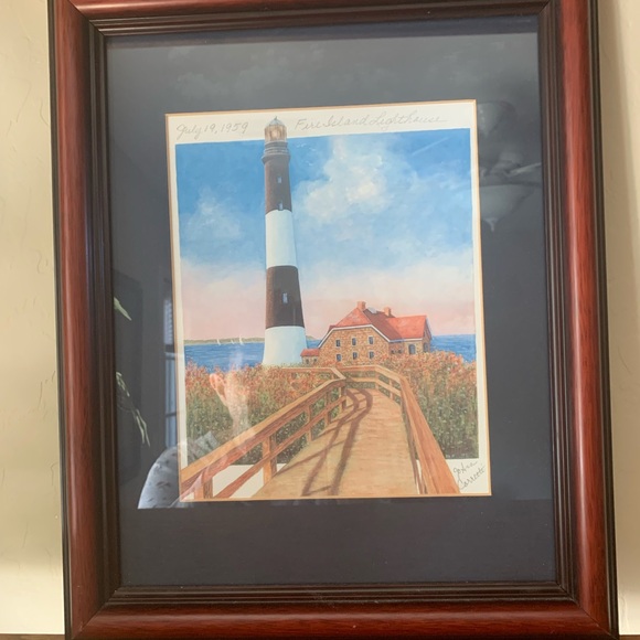 1959 Painting of Fire Island Lighthouse Signed and Dated In Several Locations